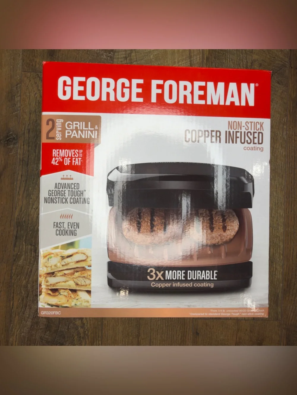George Foreman 2-Serving Electric Grill & Panini Press Copper Infused GR320FBC⁠